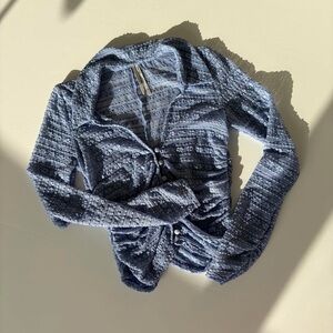 Blue Mesh Long Sleeve Collared Top